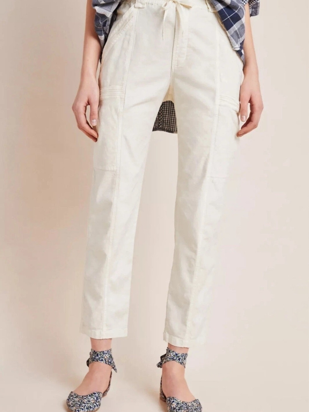 Anthropologie Angela Cropped Cargo Pants Women 25 Ivory Cream Beachy